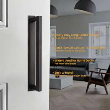 Homode Barn Door Handle - 12" Heavy Duty Matte Black Pull