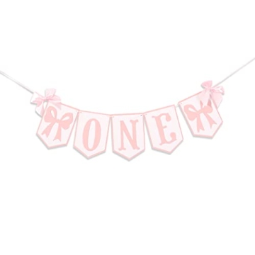 Pink and White Highchair Birthday Banner for Girls