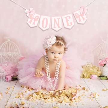 Pink and White Highchair Birthday Banner for Girls