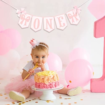 Pink and White Highchair Birthday Banner for Girls