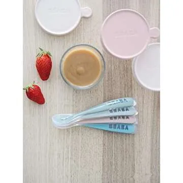 BEABA First Stage Baby Feeding Spoon Set, The Original Soft Tip Silicone Spoons for Babies, Gum Friendly BPA Lead Phthalate and Plastic Free, Great Gift Set (4 Pack), Rose