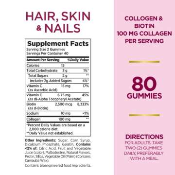 Nature's Bounty Hair, Skin & Nails with Biotin and Collagen, Citrus-Flavored Gummies Vitamin Supplem...