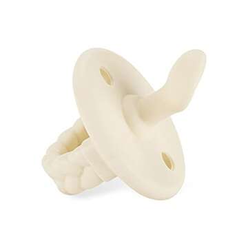 Itzy Ritzy Silicone Orthodontic Pacifiers - Sweetie Soother Pacifiers with Collapsible Handle & Two Air Holes for Added Safety, Baby Pacifiers for Ages 6-18 Months (Buttercream & Toast)
