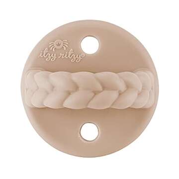 Itzy Ritzy Silicone Orthodontic Pacifiers - Sweetie Soother Pacifiers with Collapsible Handle & Two Air Holes for Added Safety, Baby Pacifiers for Ages 6-18 Months (Buttercream & Toast)