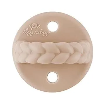 Itzy Ritzy Silicone Orthodontic Pacifiers - Sweetie Soother Pacifiers with Collapsible Handle & Two Air Holes for Added Safety, Baby Pacifiers for Ages 6-18 Months (Buttercream & Toast)