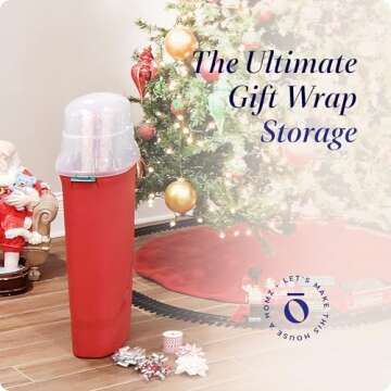 HOMZ 2-Pack Seasonal Holiday, Plastic Vertical Gift Wrap Storage Organizer, Red & Clear