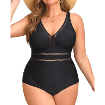 Daci Women Black Plus Size One Piece Swimsuits - Sexy Hollow Out Bathing Suit