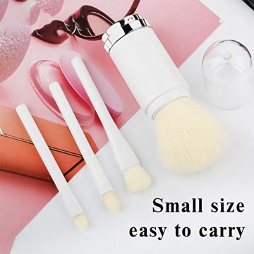 MS. WENNY Small Makeup Brush Set White - 4 in 1 Portable Travel Lip Brush,Highlight Brush,Eyeshadow Brush,Foundation Blending Powder Brush Retractable Mini Facial Cosmetic Makeup Brush Set