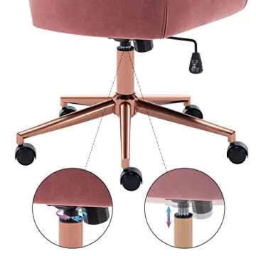 DUHOME Home Office Chair Computer Armchair Task Chair Velvet Upholstered Chair Height Adjustable Comfortable Stool Swivel Rolling with Rose Gold Metal Base Pink