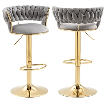 KINFFICT Velvet Swivel Bar Stools Set of 2 - Adjustable & Stylish Kitchen Seating