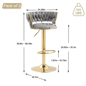 Stylish KINFFICT Velvet Swivel Bar Stools Set of 2