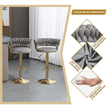 Stylish KINFFICT Velvet Swivel Bar Stools Set of 2