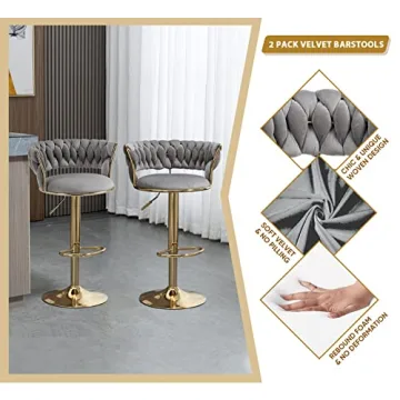 Stylish KINFFICT Velvet Swivel Bar Stools Set of 2