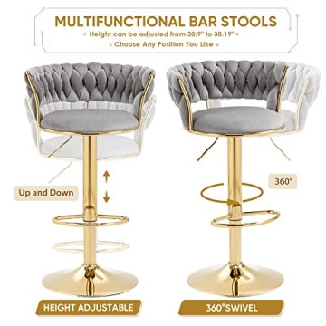 Stylish KINFFICT Velvet Swivel Bar Stools Set of 2