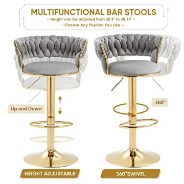 Stylish KINFFICT Velvet Swivel Bar Stools Set of 2