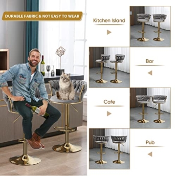 Stylish KINFFICT Velvet Swivel Bar Stools Set of 2