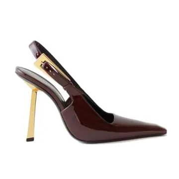 THESHY Women's Slingback Stiletto High Heels Square Toe Metal Buckle Pumps Backless Patent Leather F...