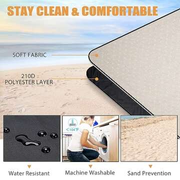 G GOOD GAIN Picnic Blankets Waterproof Extra Large - Outdoor Blanket Sand Free Foldable with Carry Strap for Beach, Camping, Park Grass, Hiking, Travel, Concerts(White Flower)