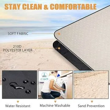 G GOOD GAIN Picnic Blankets Waterproof Extra Large - Outdoor Blanket Sand Free Foldable with Carry Strap for Beach, Camping, Park Grass, Hiking, Travel, Concerts(White Flower)