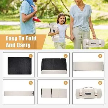 G GOOD GAIN Picnic Blankets Waterproof Extra Large - Outdoor Blanket Sand Free Foldable with Carry Strap for Beach, Camping, Park Grass, Hiking, Travel, Concerts(White Flower)