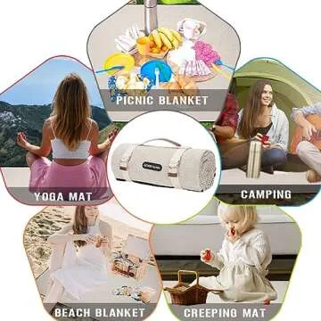 G GOOD GAIN Picnic Blankets Waterproof Extra Large - Outdoor Blanket Sand Free Foldable with Carry Strap for Beach, Camping, Park Grass, Hiking, Travel, Concerts(White Flower)
