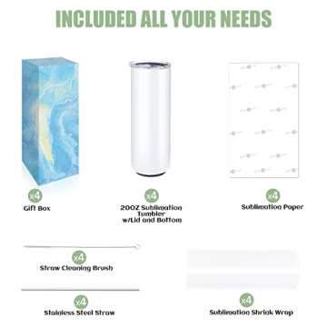 HTVRONT Sublimation Tumblers 20 OZ Skinny Straight - 4 Pack Sublimation Tumbler Blanks - Vivid Color...