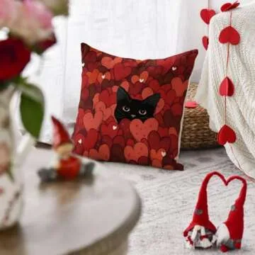 AVOIN Valentine's Day Red Heart Cat Pillow Cover 18x18