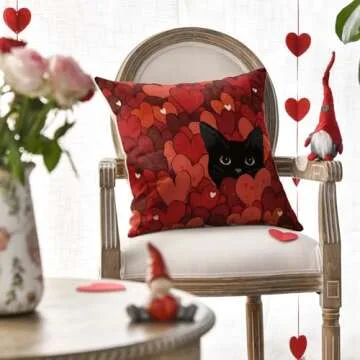 AVOIN Valentine's Day Red Heart Cat Pillow Cover 18x18