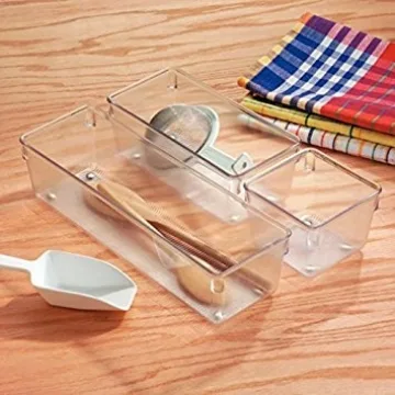 iDesign Linus Kitchen Drawer Organizer Set of 2 Clear