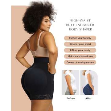 SHAPELLX Faja Shorts For Womens High Waist Shapewear Booty Lifting Tummy Control Shape Wear Fajas Colombianas(Black,Large)