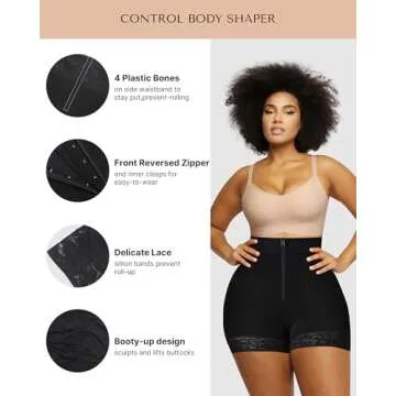 SHAPELLX Faja Shorts For Womens High Waist Shapewear Booty Lifting Tummy Control Shape Wear Fajas Colombianas(Black,Large)