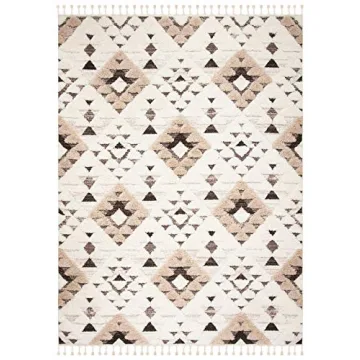SAFAVIEH Moroccan Tassel Shag Collection Area Rug - 8' x 10', Ivory & Brown, Boho Design, Non-Shedding & Easy Care, 2-inch Thick Ideal for High Traffic Areas in Living Room, Bedroom (MTS688A)