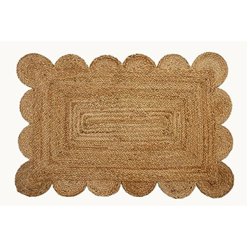Scalloped Jute Rug 24x36 | Elegant Indoor Outdoor Mat