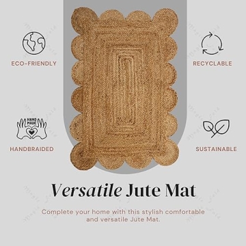 Scalloped Jute Rug 24x36 | Elegant Indoor Outdoor Mat