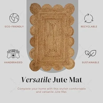 Scalloped Jute Rug 24x36 | Elegant Indoor Outdoor Mat