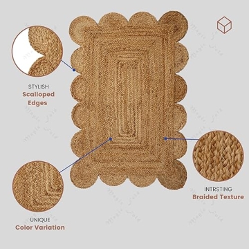 Scalloped Jute Rug 24x36 | Elegant Indoor Outdoor Mat