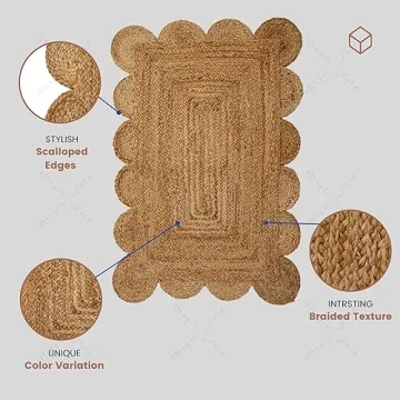Scalloped Jute Rug 24x36 | Elegant Indoor Outdoor Mat