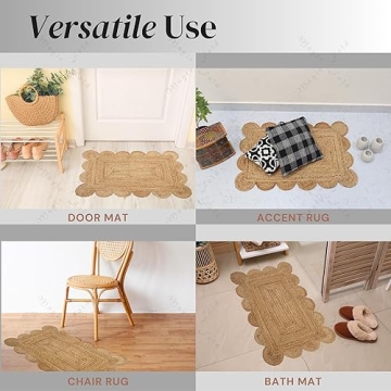 Scalloped Jute Rug 24x36 | Elegant Indoor Outdoor Mat