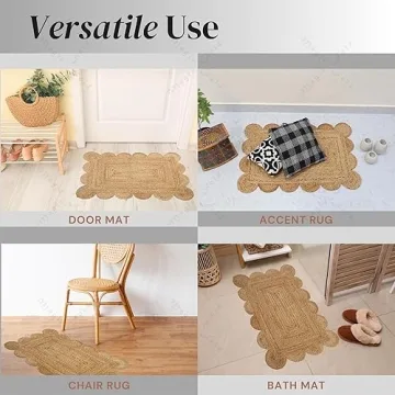 Scalloped Jute Rug 24x36 | Elegant Indoor Outdoor Mat