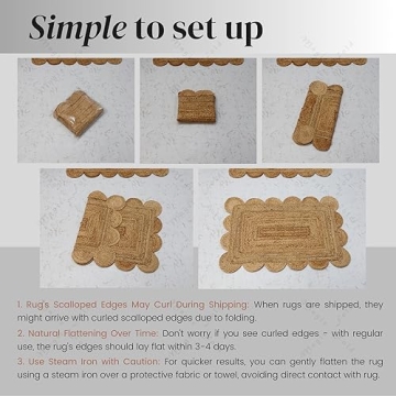 Scalloped Jute Rug 24x36 | Elegant Indoor Outdoor Mat