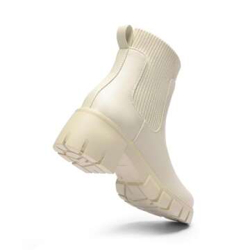 DREAM PAIRS Women's Elastic Chelsea Ankle Boots Fashion Low Chunky Heel Platform Lug Sole Short Booties Shoes,Size 8.5,Beige,SDAB2312W