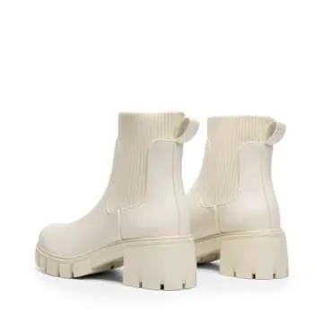 DREAM PAIRS Women's Elastic Chelsea Ankle Boots Fashion Low Chunky Heel Platform Lug Sole Short Booties Shoes,Size 8.5,Beige,SDAB2312W