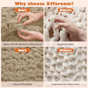 xffzroom Chunky Knit Blanket Throw, 50x60inch Soft Chenille Yarn Throw, Handmade Warm Thick Cable Knit Crochet Blanket, Large Rope Knot Throw Blanket for Couch Bed Sofa,Light Khaki