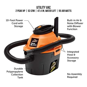 Armor All 2.5 Gallon Wet Dry Shop Vacuum 2HP Motor