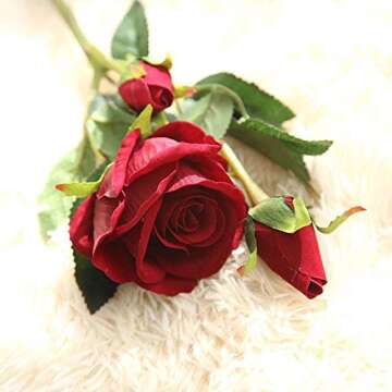 FRAKYEN Faux Rose Flower Long Stems Bouquet Vintage Artificial Rose Decoration Artificial Fake Roses Flannel Flower Bridal Bouquet Wedding Party Home Decor E for DIY Home Garden Table Decor