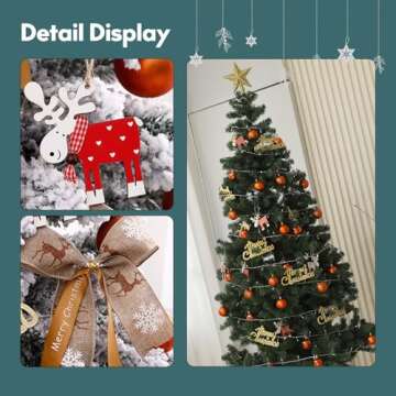Artificial Pencil Christmas Tree,Slim Christmas Tree,Flocked Christmas Tree,Snow Flocked Full Prelighted Xmas Tree with 200 Warm White LED Lights,Hinged Pine Tree for Home Décor (Green, 4.5FT)