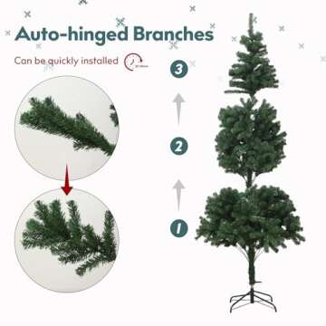 Artificial Pencil Christmas Tree,Slim Christmas Tree,Flocked Christmas Tree,Snow Flocked Full Prelighted Xmas Tree with 200 Warm White LED Lights,Hinged Pine Tree for Home Décor (Green, 4.5FT)