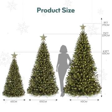 Artificial Pencil Christmas Tree,Slim Christmas Tree,Flocked Christmas Tree,Snow Flocked Full Prelighted Xmas Tree with 200 Warm White LED Lights,Hinged Pine Tree for Home Décor (Green, 4.5FT)