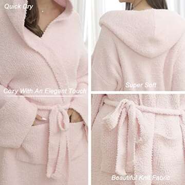 DOOWELL Women's Knit Robes Lightweight Absorbent Soft Spa Bathrobe Pink