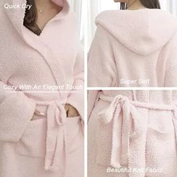 DOOWELL Women's Knit Robes Lightweight Absorbent Soft Spa Bathrobe Pink